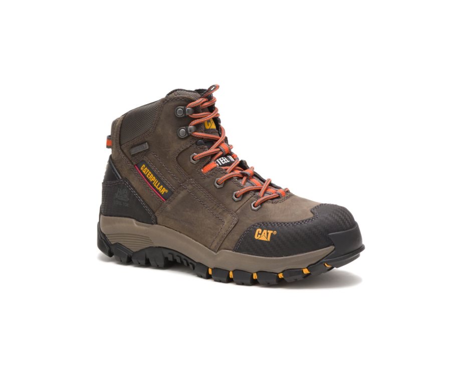 Caterpillar Navigator Mid Cut Su Geçirmez Steel Burunlu İş Boot Iş Botu Erkek Koyu Gri | N9LVD4